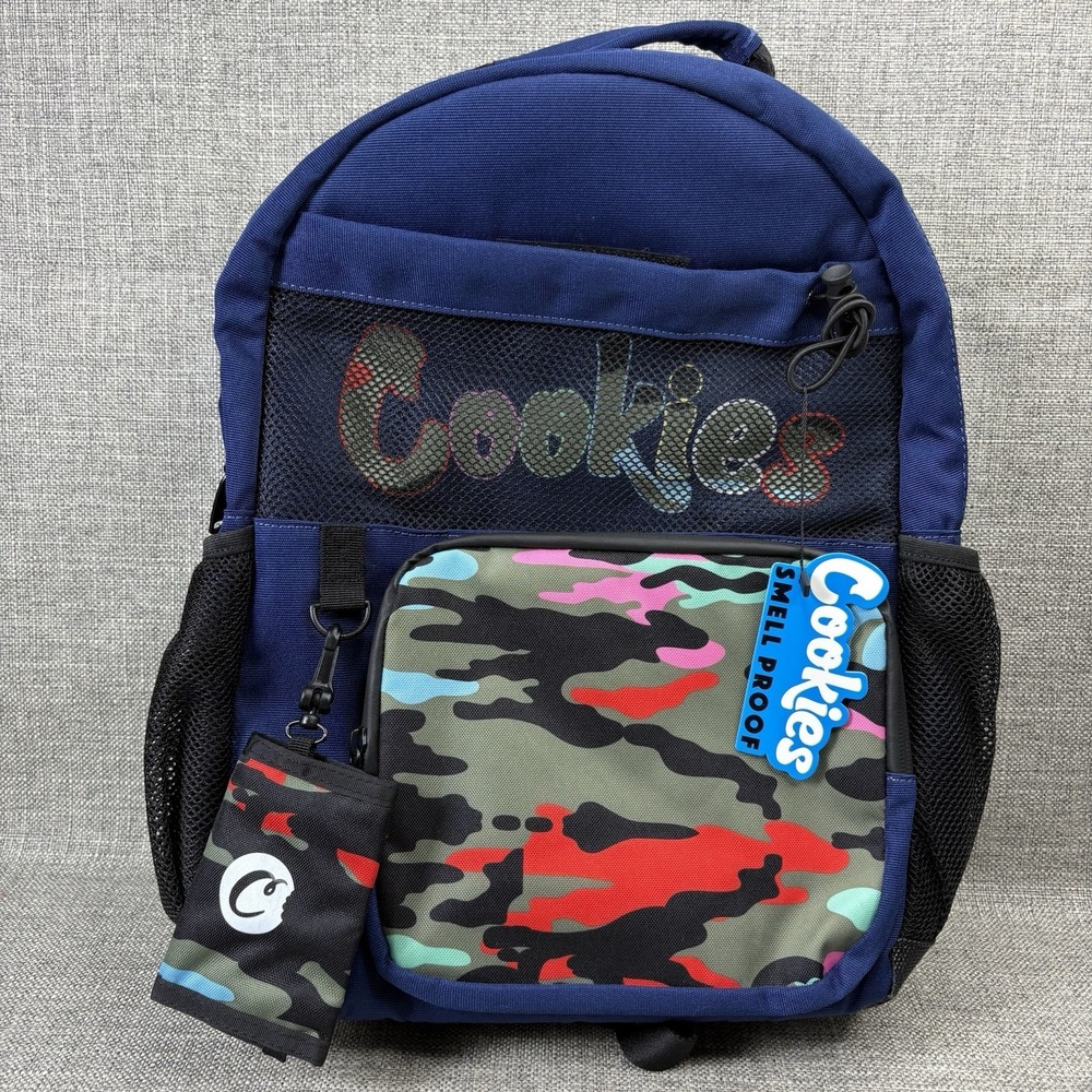 Cookies Smell Proof Backpack Navy Blue Multi Camo Streetwear School Bag Pouch